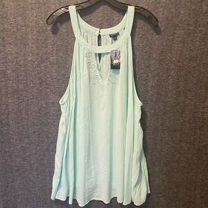 NEW Torrid Top Womens 3 Green Floral Eyelet Keyhole Rayon Sleeveless Blouse Tank